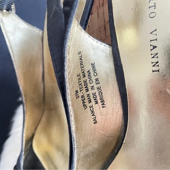 ROBERTO VIANNI Black Peep Toe Cork Wedge Slingback Sandals Women's Size 37 Y2K - Picture 6 of 6